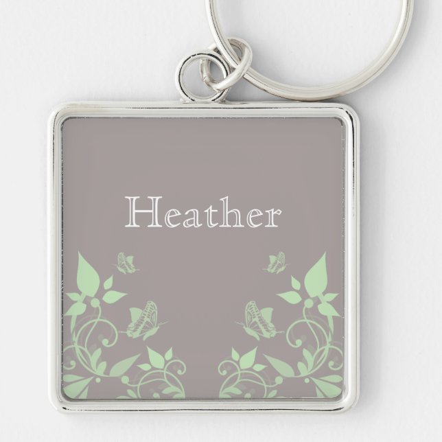 Green Butterfly Floral Premium Keychain (Front)