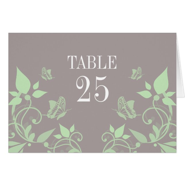 Green Butterfly Floral Table Number Card (Front Horizontal)