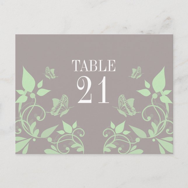 Green Butterfly Floral Table Number Postcard (Front)