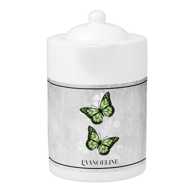 Green Butterfly Floral Teapot (Front)