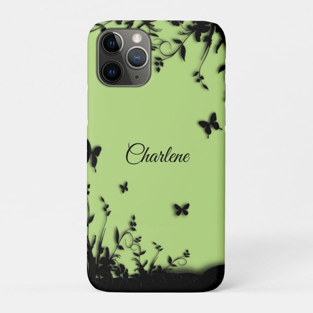 Green Butterfly Garden Personal Name Case-Mate iPhone Case (Back)