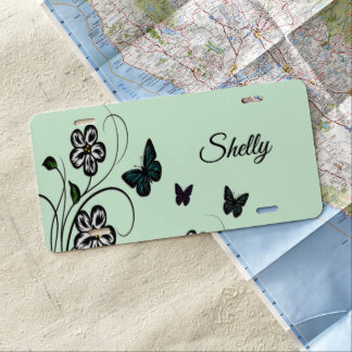 Green Butterfly Garden Personalized License Plate