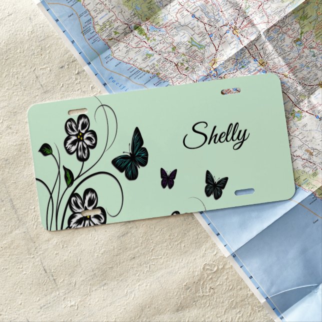 Green Butterfly Garden Personalized License Plate (In Situ)
