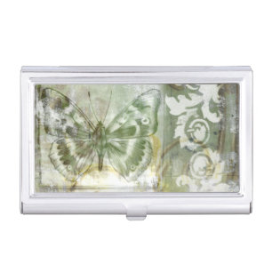 Green Butterfly Inset with Ironwork Gate Business Card Holder