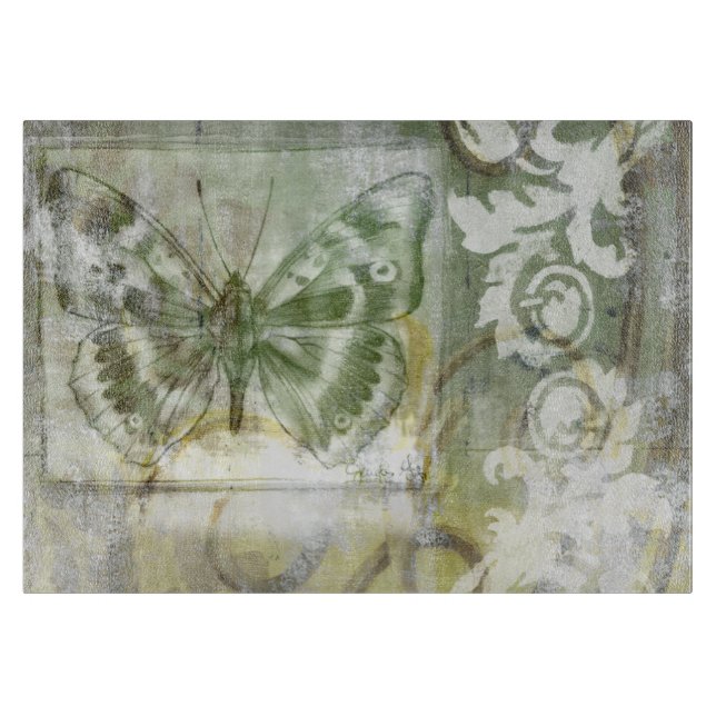 Green Butterfly Inset with Ironwork Gate Cutting Board (Front)
