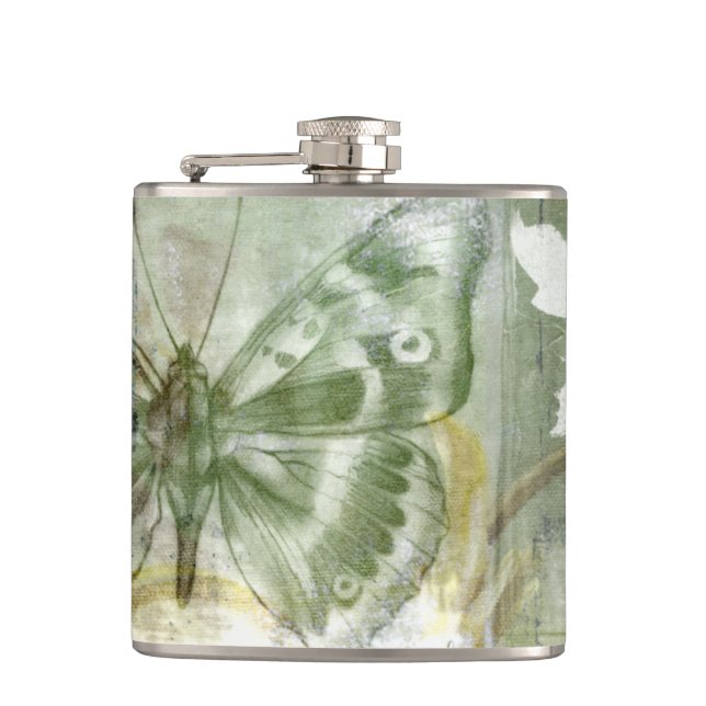 Green Butterfly Inset with Ironwork Gate Flask (Front)