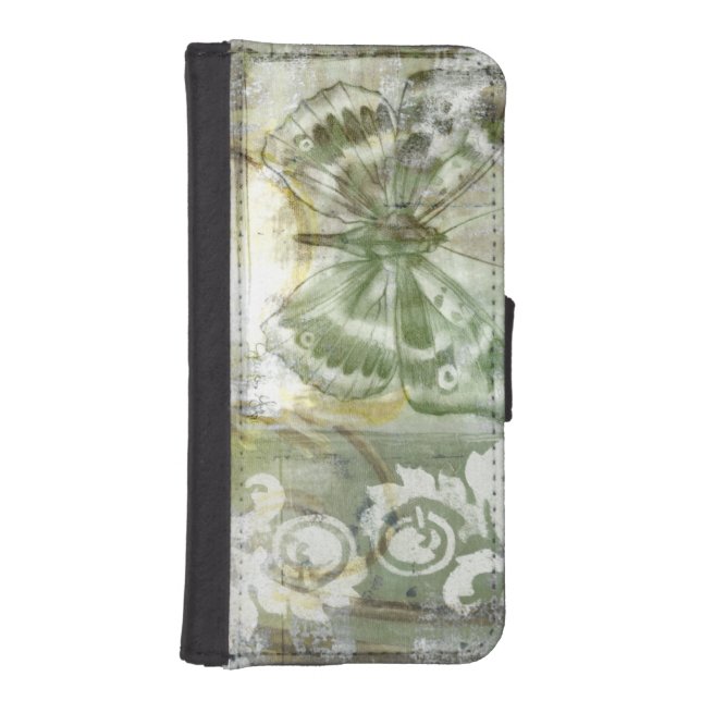 Green Butterfly Inset with Ironwork Gate iPhone Wallet Case (Front)