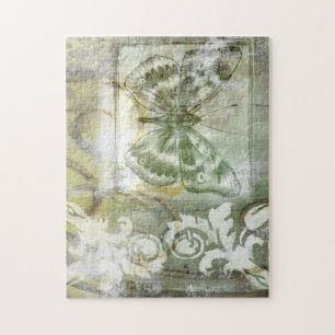 Green Butterfly Inset with Ironwork Gate Jigsaw Puzzle