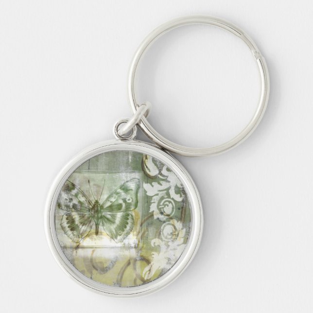 Green Butterfly Inset with Ironwork Gate Keychain (Front)