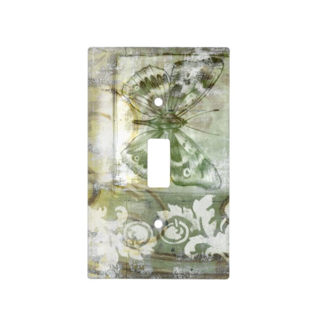 Green Butterfly Inset with Ironwork Gate Light Switch Cover (Front)