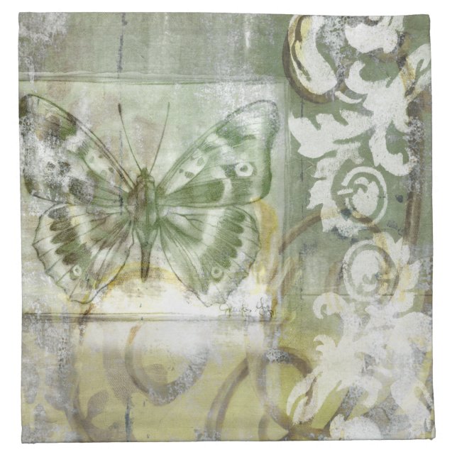 Green Butterfly Inset with Ironwork Gate Napkin (Front)