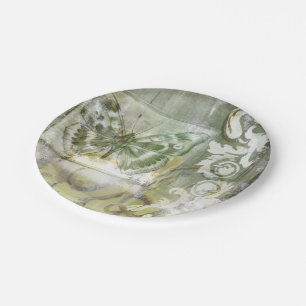 Green Butterfly Inset with Ironwork Gate Paper Plates