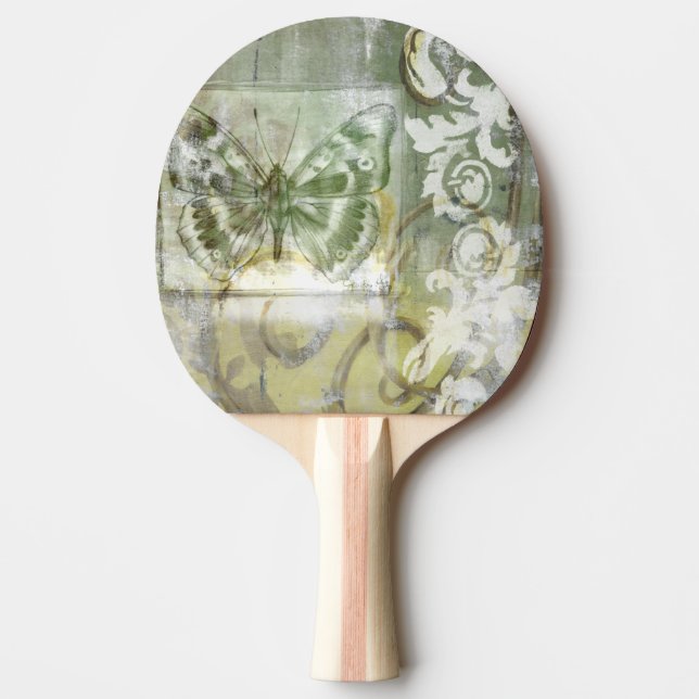 Green Butterfly Inset with Ironwork Gate Ping-Pong Paddle (Front)