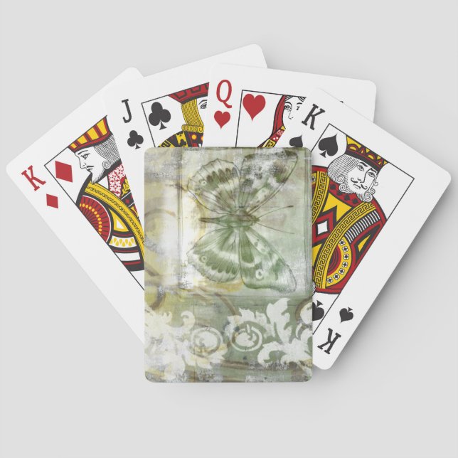 Green Butterfly Inset with Ironwork Gate Poker Cards (Back)