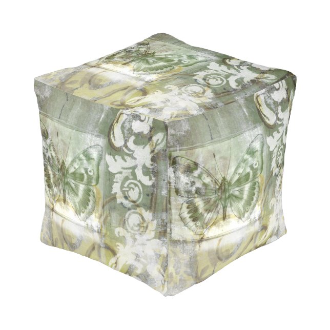 Green Butterfly Inset with Ironwork Gate Pouf (Angled Front)