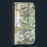 Green Butterfly Inset with Ironwork Gate Galaxy S4 Wallet Case<br><div class="desc">Jennifer Goldberger painted this stunning piece. A green butterfly inset rests atop an ironwork gate. A very avant-garde painting,  it has a lot going on that is hidden behind fading colors and splotches of patterns. This would make a great gift for someone who loves modernist art!</div>