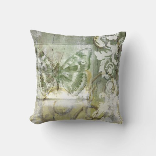 Green Butterfly Inset with Ironwork Gate Throw Pillow