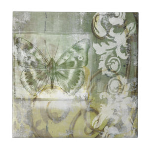 Green Butterfly Inset with Ironwork Gate Tile