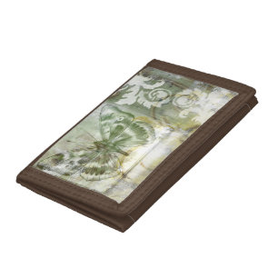 Green Butterfly Inset with Ironwork Gate Trifold Wallet