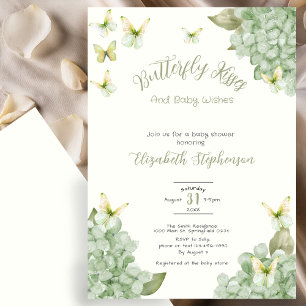 Green Butterfly Kisses Watercolor Baby Shower Invitation