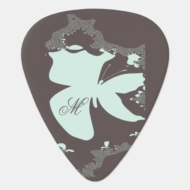 Green butterfly monogram guitar pick (Front)