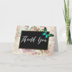 Green Butterfly on Chic Vintage Collage Thank You