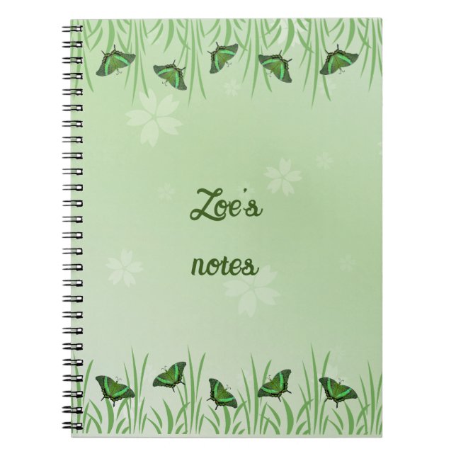 Green butterfly on light green  - customizable  notebook (Front)