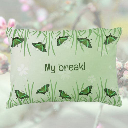 Green butterfly on light green  _ romantic     accent pillow
