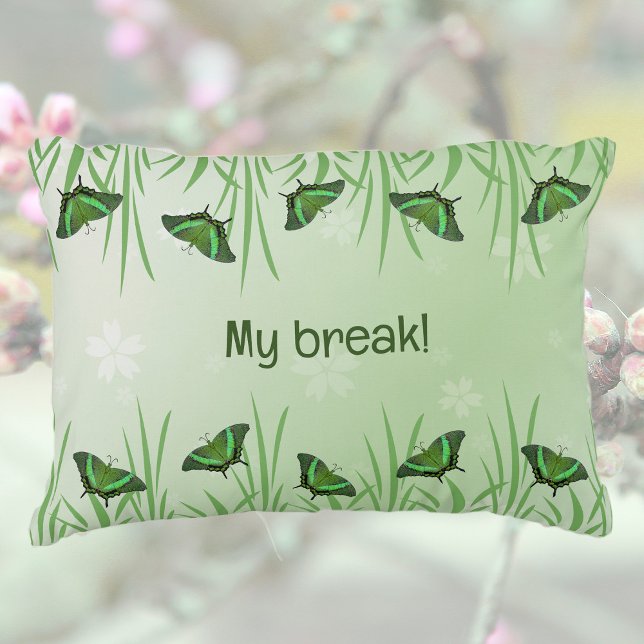 Green butterfly on light green  - romantic     accent pillow (Creator Uploaded)