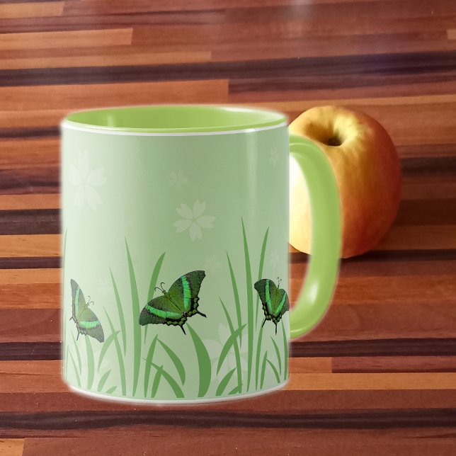 Green butterfly on light green  - romantic    mug (Creator Uploaded)