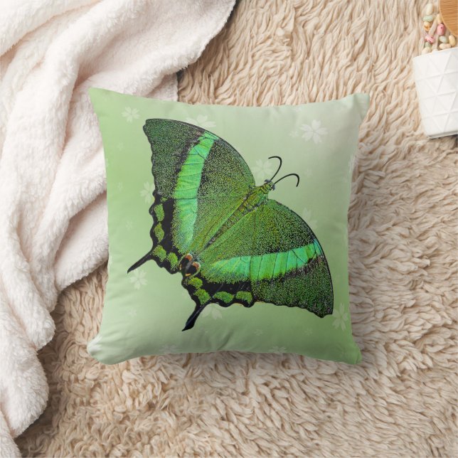 Green butterfly on light green  - romantic  throw pillow (Blanket)