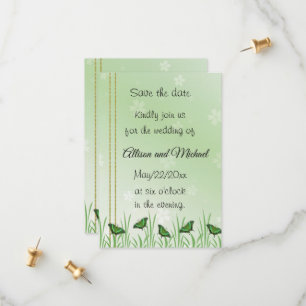 Green butterfly on light green - save the date