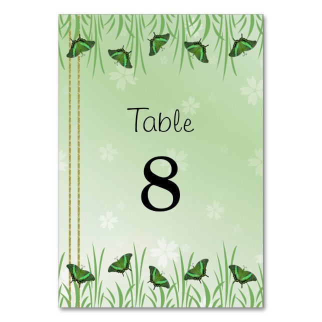 Green butterfly on light green -  table number (Front)