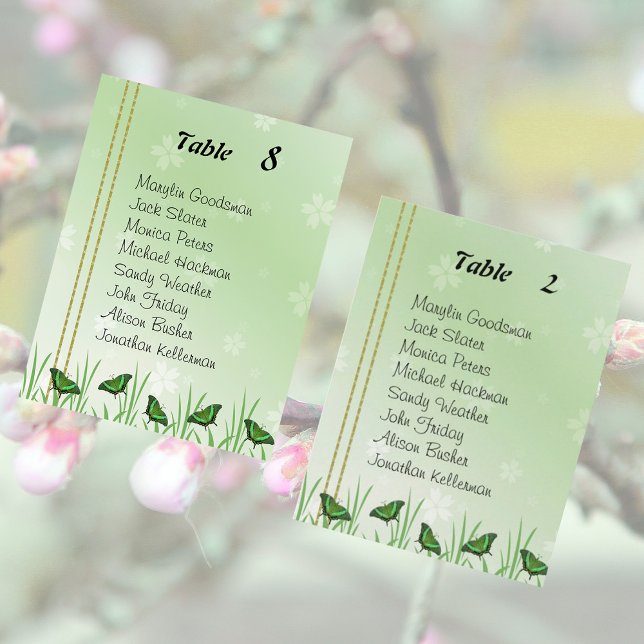 Green butterfly on light green, table seating card (Creator Uploaded)
