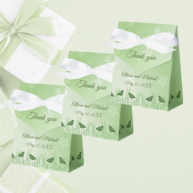 Green butterfly on light green - wedding favor boxes (Creator Uploaded)
