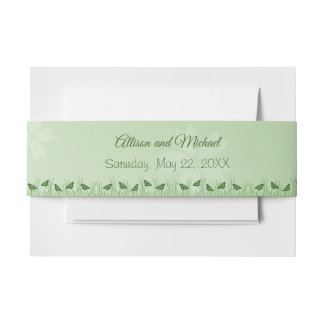 Green butterfly on light green - wedding invitation belly band