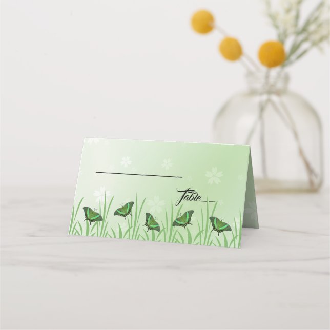Green butterfly on light green - wedding  place card (Front)