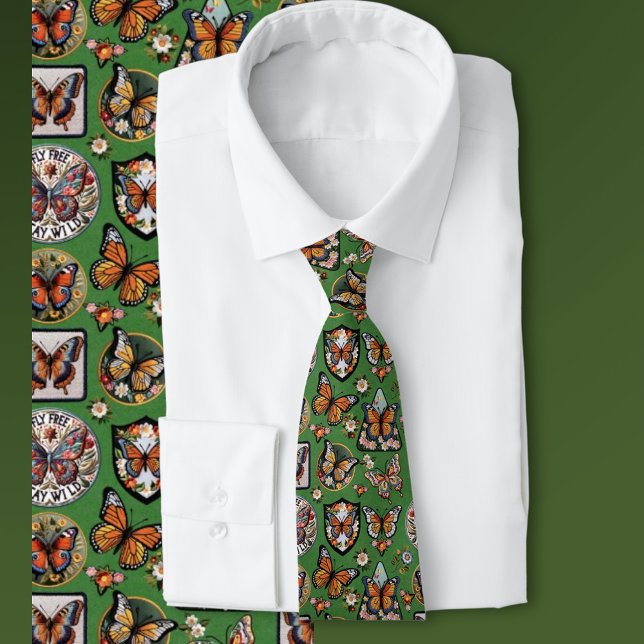 Green Butterfly Pattern for Nature Lovers Neck Tie (Creator Uploaded)