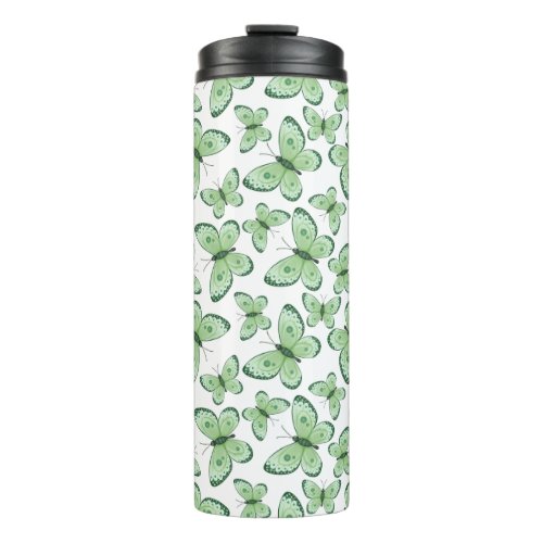 Green Butterfly Pattern Thermal Tumbler