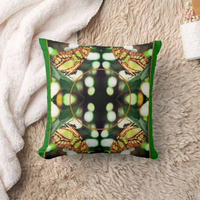 Green Butterfly Posing Frame Create Your Own Photo Throw Pillow (Blanket)