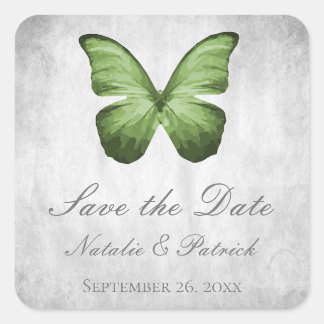 Green Butterfly Save the Date Stickers (Front)