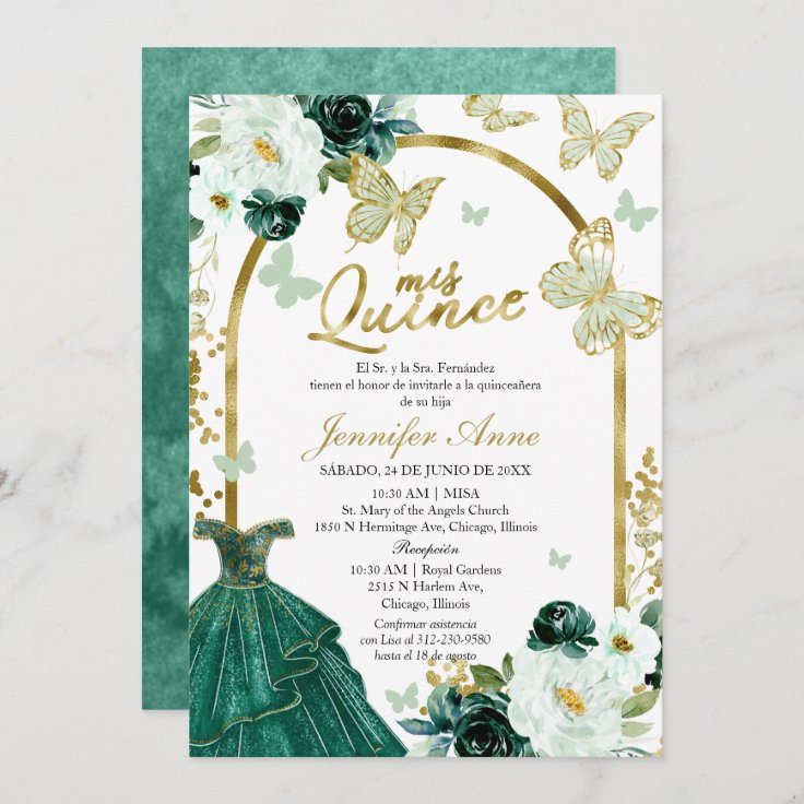 Green Butterfly Spanish Quinceanera Invitations Zazzle