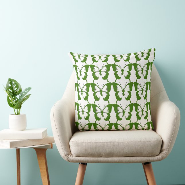 Green Butterfly Stencils Pattern Throw Pillow (Chair)