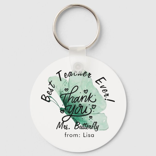 Green Butterfly Teacher Thank You Gift Keychain (Front)