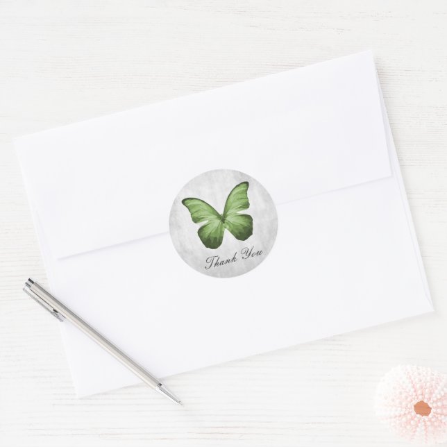 Green Butterfly Thank You Stickers (Envelope)