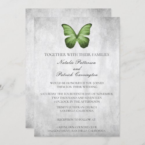 Green Butterfly Wedding Invitation