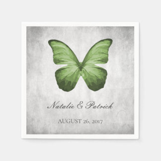 Green Butterfly Wedding Paper Napkins