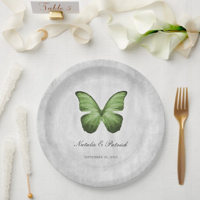Green Butterfly Wedding Paper Plates (Wedding)