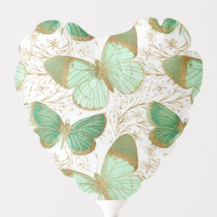 Green Butterfly White Floral Flower Blossom Balloon
