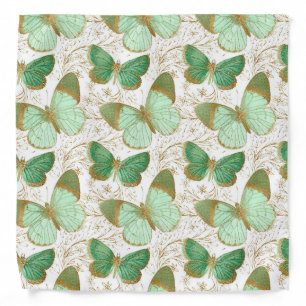 Green Butterfly White Floral Flower Blossom Bandana